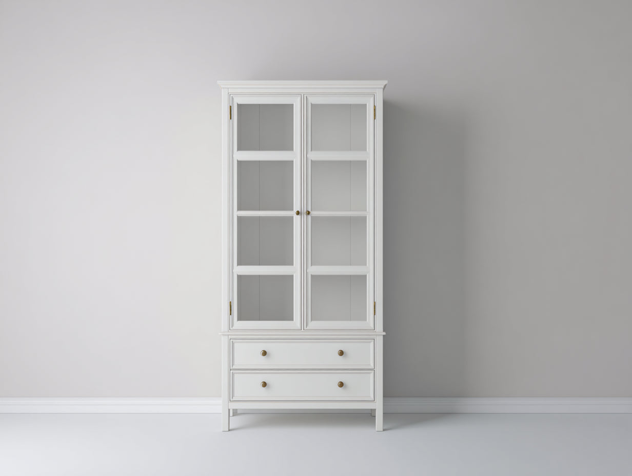 Vitrine-bois MDF-verre-96x41x188 cm-blanc-style classique