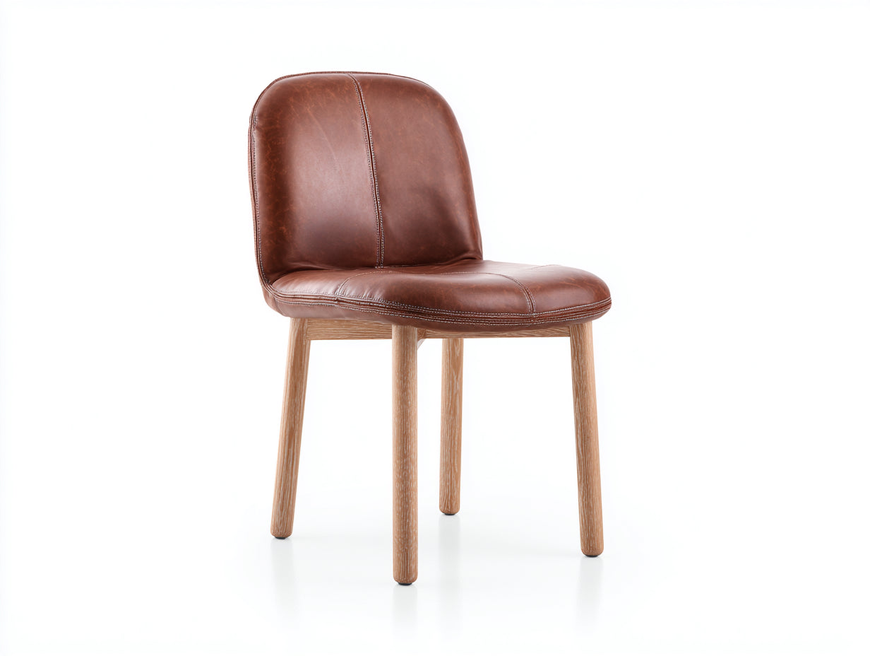 Chaise de salle à manger - cuir synthétique - bois - 53x57x83 cm - marron-naturel - style moderne