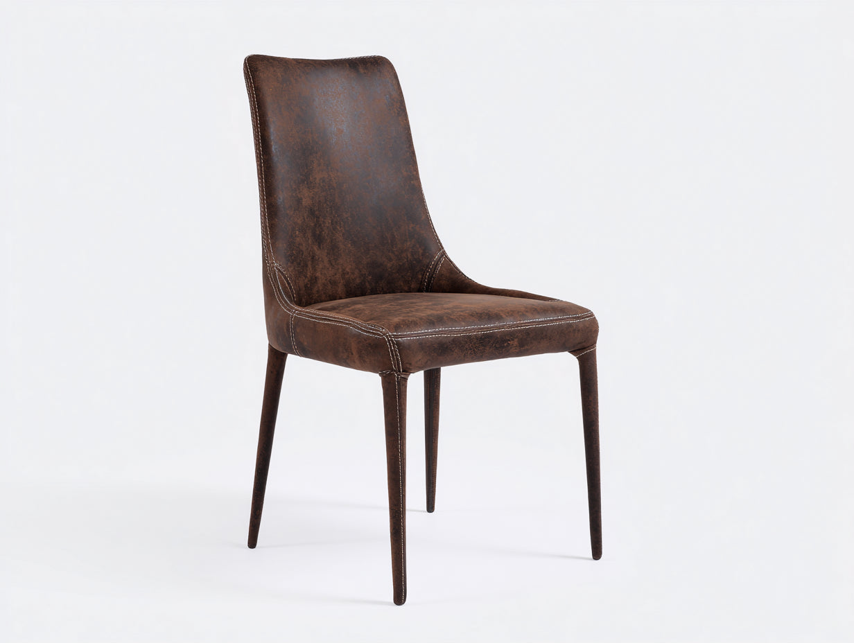 Chaise de salle à manger - cuir synthétique - métal - 48x55x96 cm - marron foncé - style contemporain