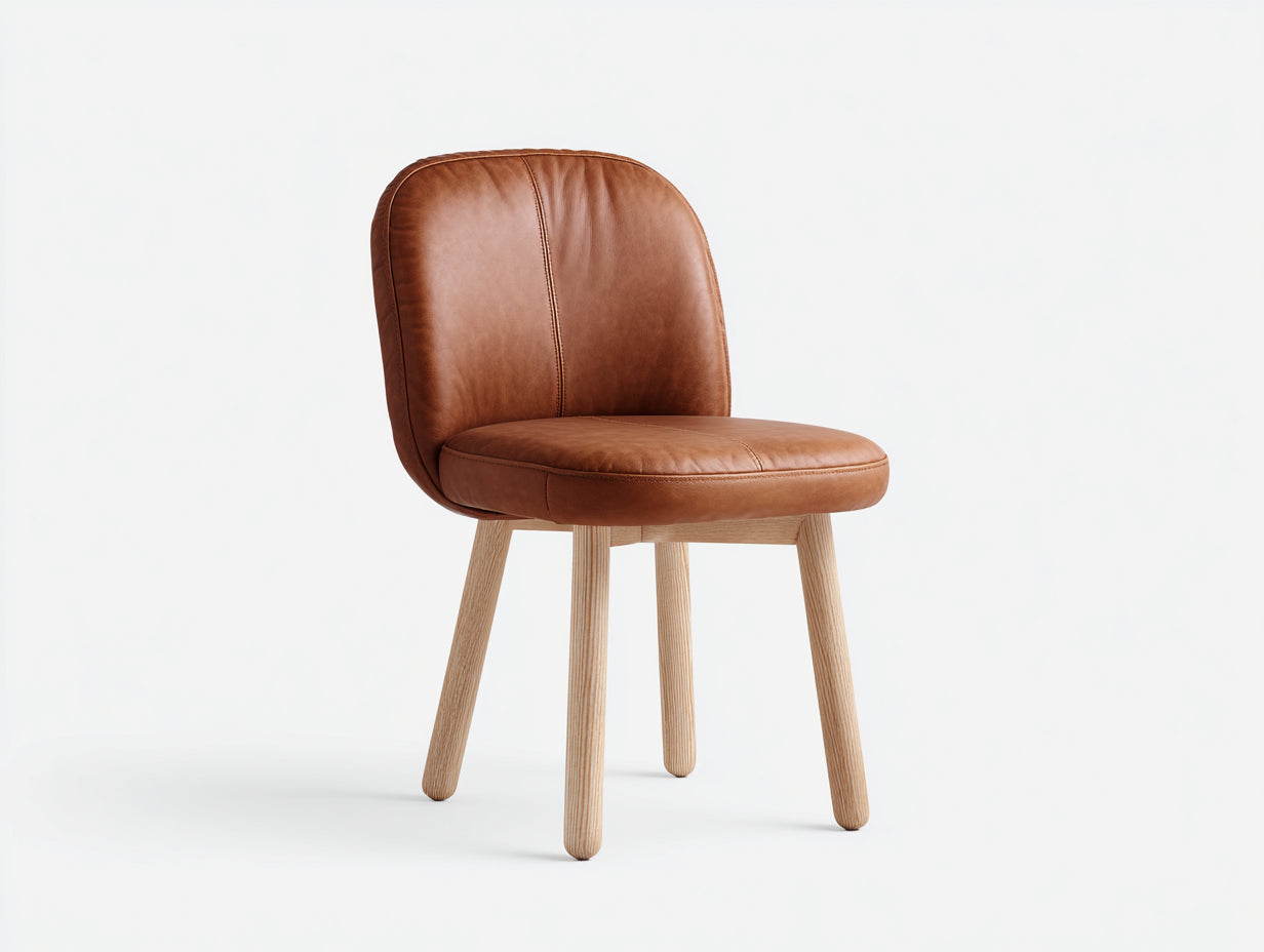 Chaise de salle à manger - cuir synthétique - bois - 51x55x84 cm - marron-naturel - style moderne