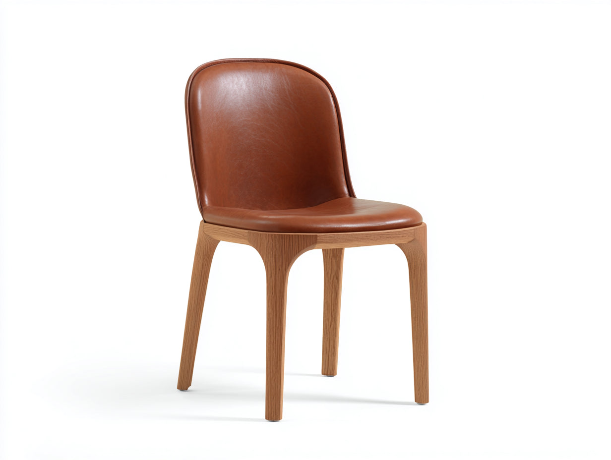 Chaise de salle à manger - cuir synthétique - bois - 49x54x88 cm - marron-naturel - style moderne