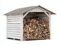 Abri à bûches - bois-tôle ondulée - 265x92x176 cm - Blanc-Gris - style rustique extérieur