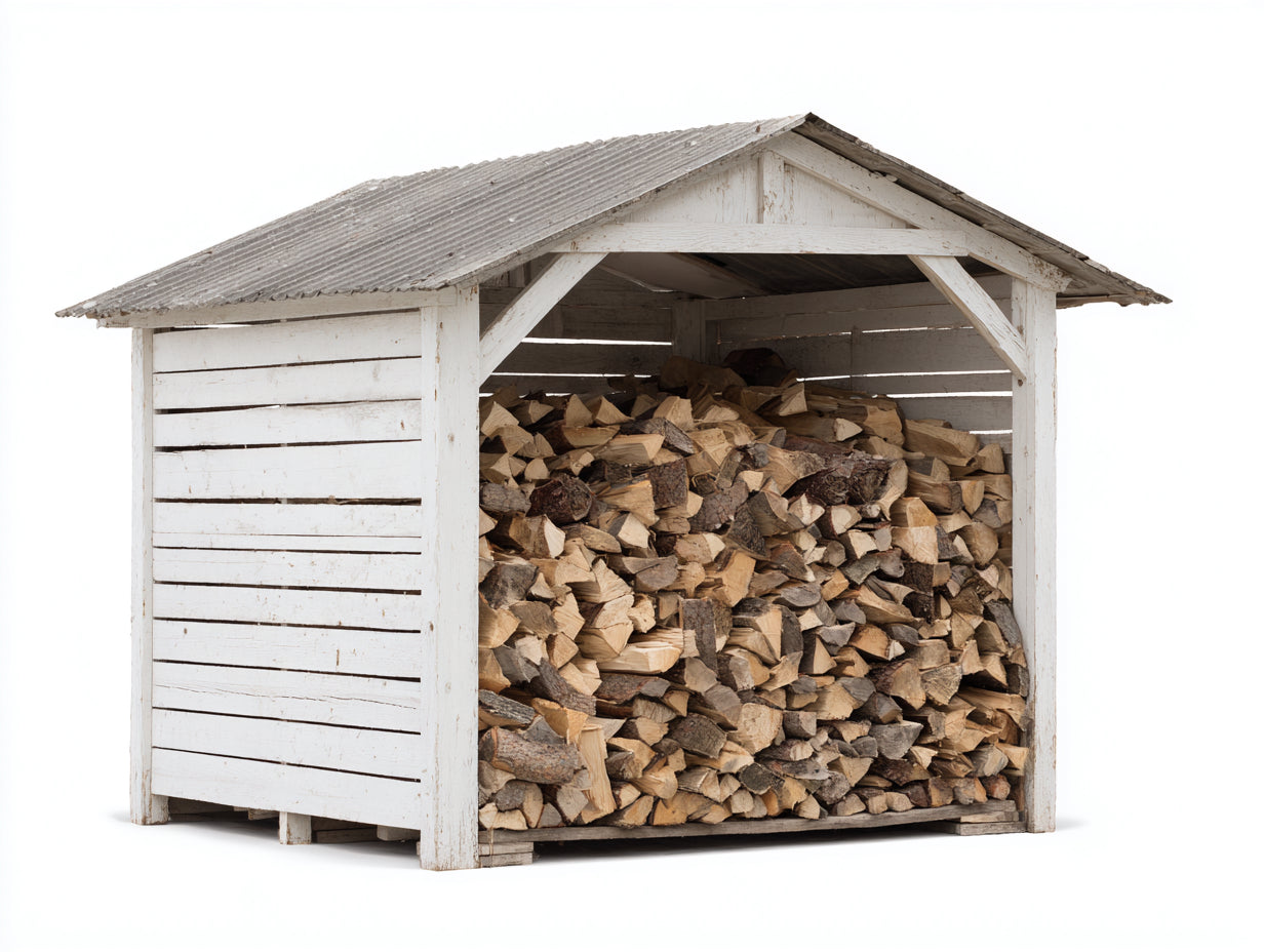 Abri à bûches - bois-tôle ondulée - 265x92x176 cm - Blanc-Gris - style rustique extérieur