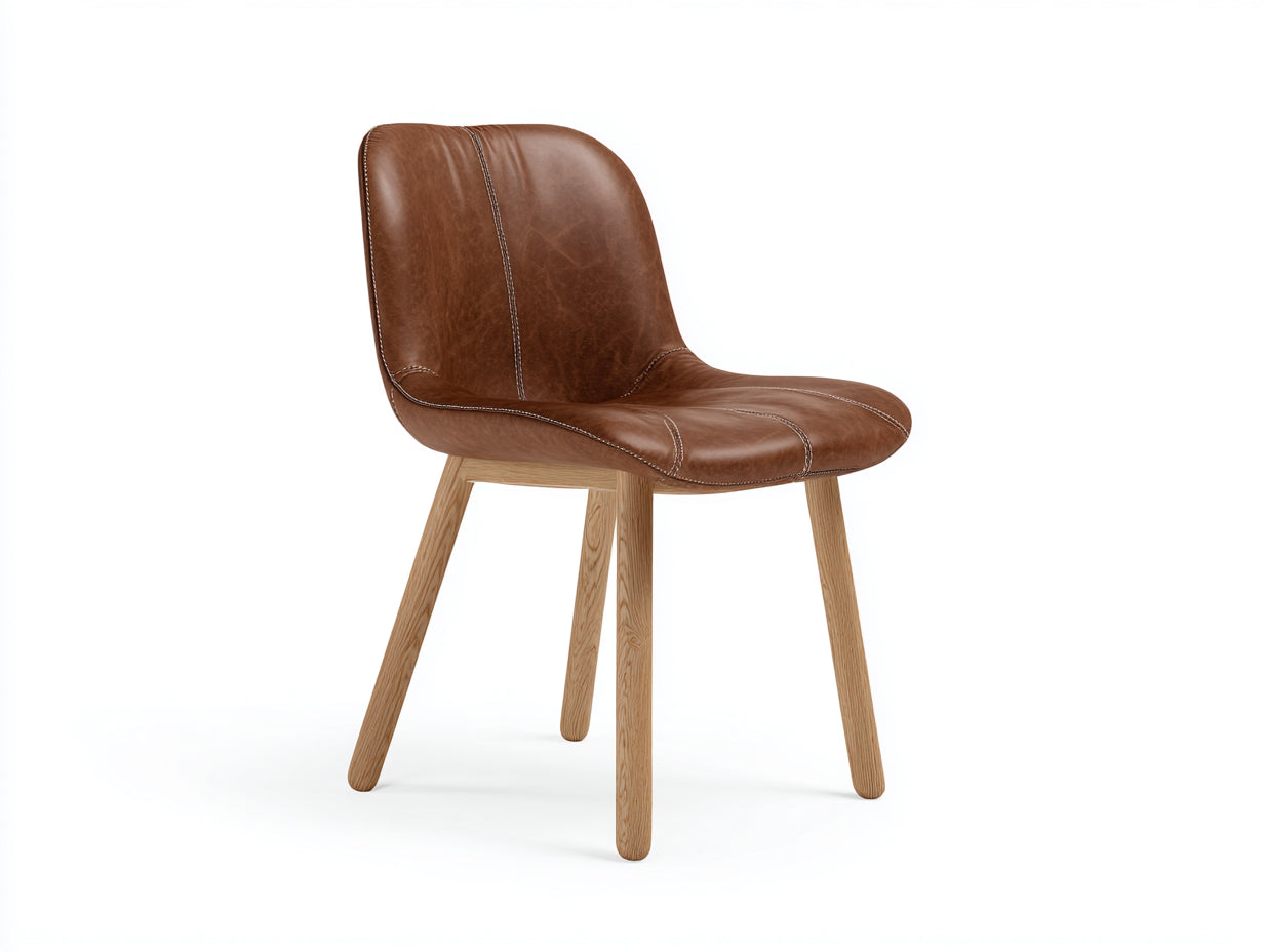 Chaise de salle à manger - cuir synthétique - bois - 52x56x85 cm - marron-naturel - style moderne