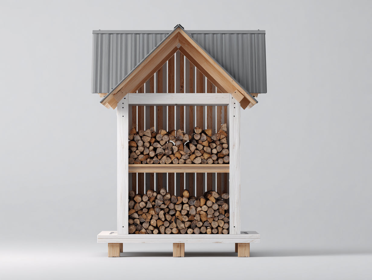 Abri à bûches - bois - tôle ondulée - 175x72x182 cm - Blanc-Gris-Naturel - style chalet extérieur
