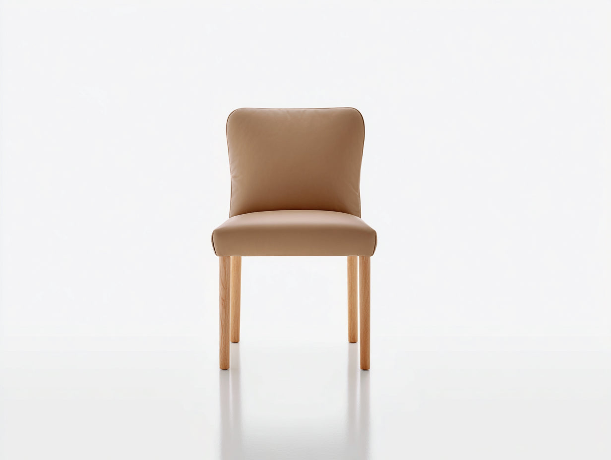 Chaise de salle à manger - cuir synthétique - bois - 48x55x86 cm - camel-naturel - style minimaliste