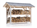 Abri à bûches - bois-métal - 300x85x178 cm - Blanc-Gris-Naturel - style ouvert extérieur
