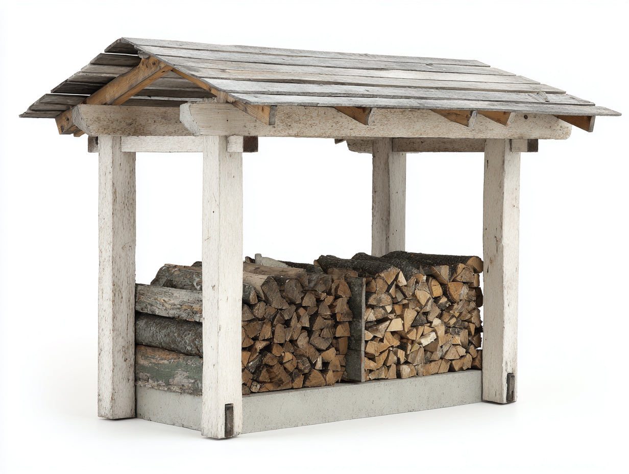 Abri à bûches - bois - 270x105x165 cm - Blanc-Gris-Naturel - style rustique extérieur