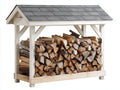 Abri à bûches - bois-feutre bitumé - 290x88x168 cm - Blanc-Gris-Naturel - style ouvert extérieur