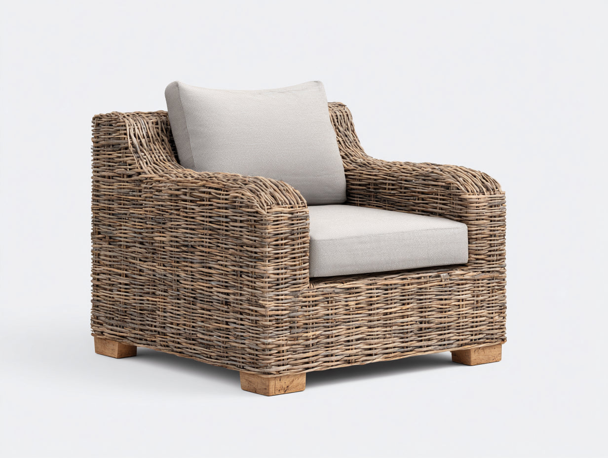 Fauteuil de jardin - rotin - bois - 96x89x78 cm - naturel-beige - rustique