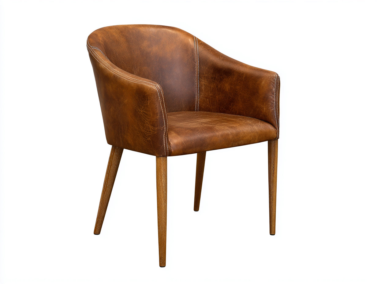 Chaise de salle à manger - cuir synthétique - bois - 61x59x80 cm - marron-naturel - style contemporain