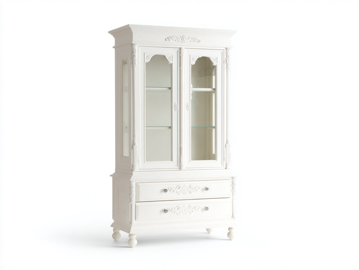 Vitrine-bois MDF-verre-104x42x187 cm-blanc-style classique