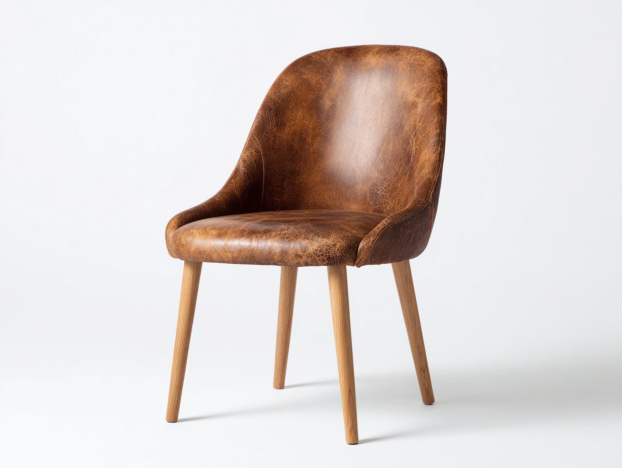 Chaise de salle à manger - cuir synthétique - bois - 56x58x84 cm - marron-naturel - design contemporain