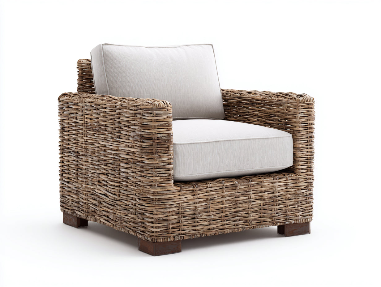 Fauteuil de jardin - rotin - bois - 96x88x76 cm - naturel-écru - rustique