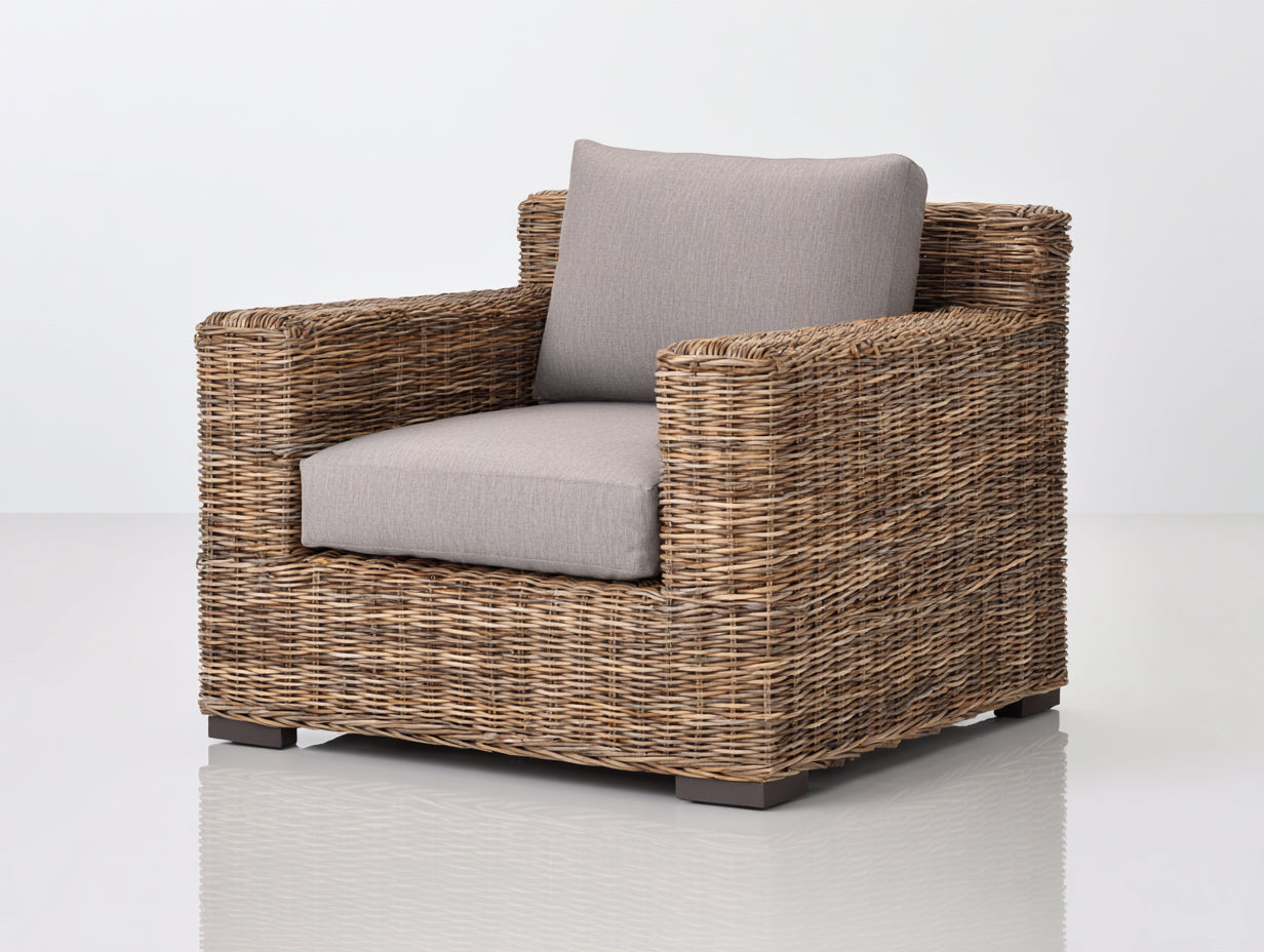 Fauteuil de jardin - rotin - bois - 98x90x76 cm - naturel-grège - rustique