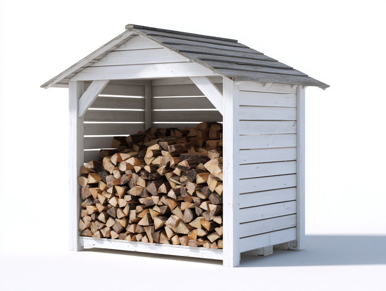 Abri à bûches - bois-feutre bitumé - 245x90x170 cm - Blanc-Gris - style rustique extérieur