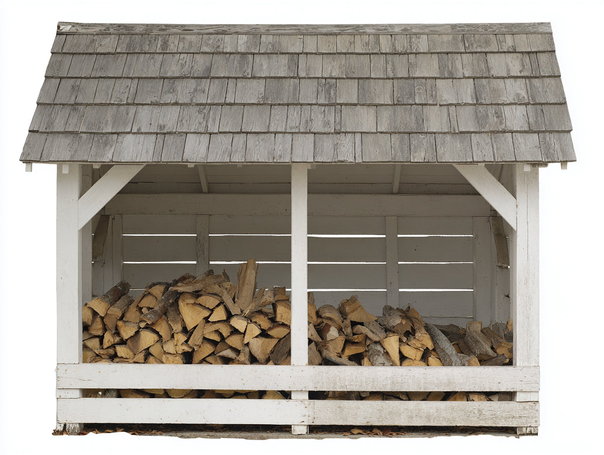 Abri à bûches - bois - 285x98x172 cm - Blanc-Gris - style rustique extérieur