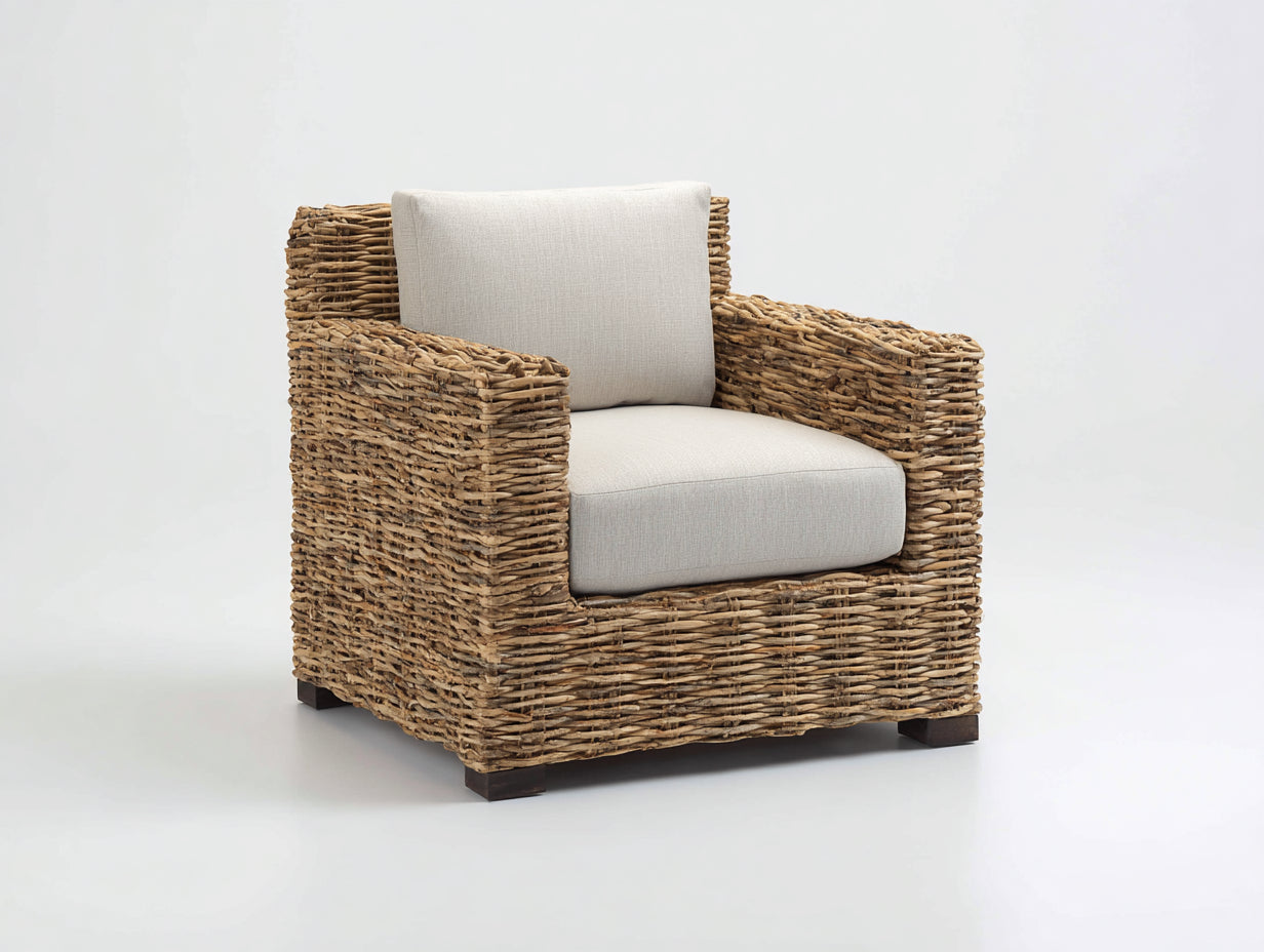 Fauteuil de jardin - rotin - bois - 94x87x74 cm - naturel-beige - champêtre