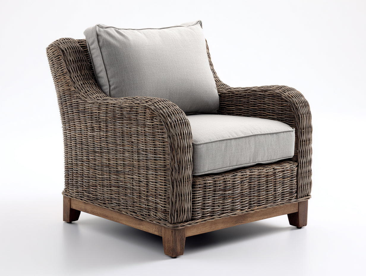 Fauteuil de jardin - rotin - bois - 97x90x84 cm - gris naturel-gris clair - intemporel