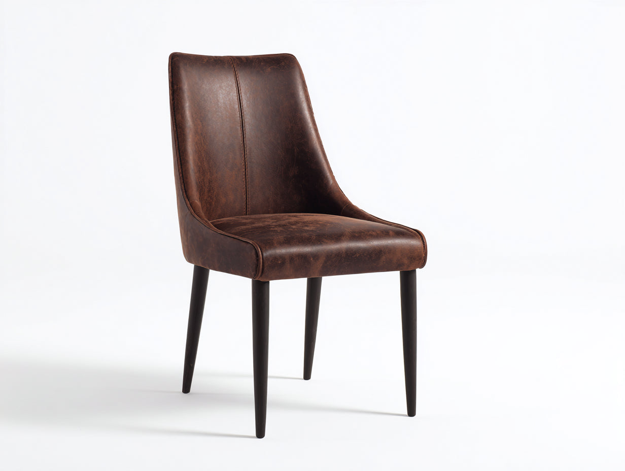 Chaise de salle à manger - cuir synthétique - métal - 50x57x94 cm - marron foncé-noir - style contemporain