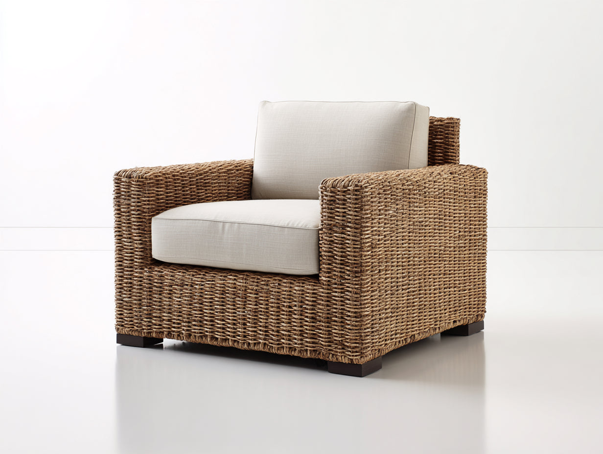 Fauteuil de jardin - rotin - bois - 99x91x77 cm - naturel-écru - contemporain
