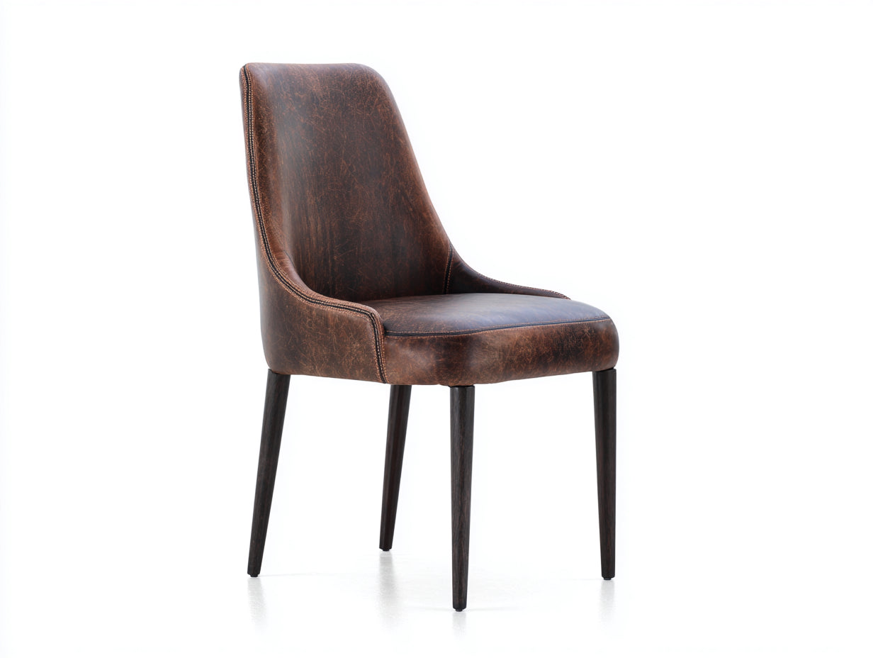 Chaise de salle à manger - cuir synthétique - bois - 50x56x95 cm - marron foncé-noir - style contemporain