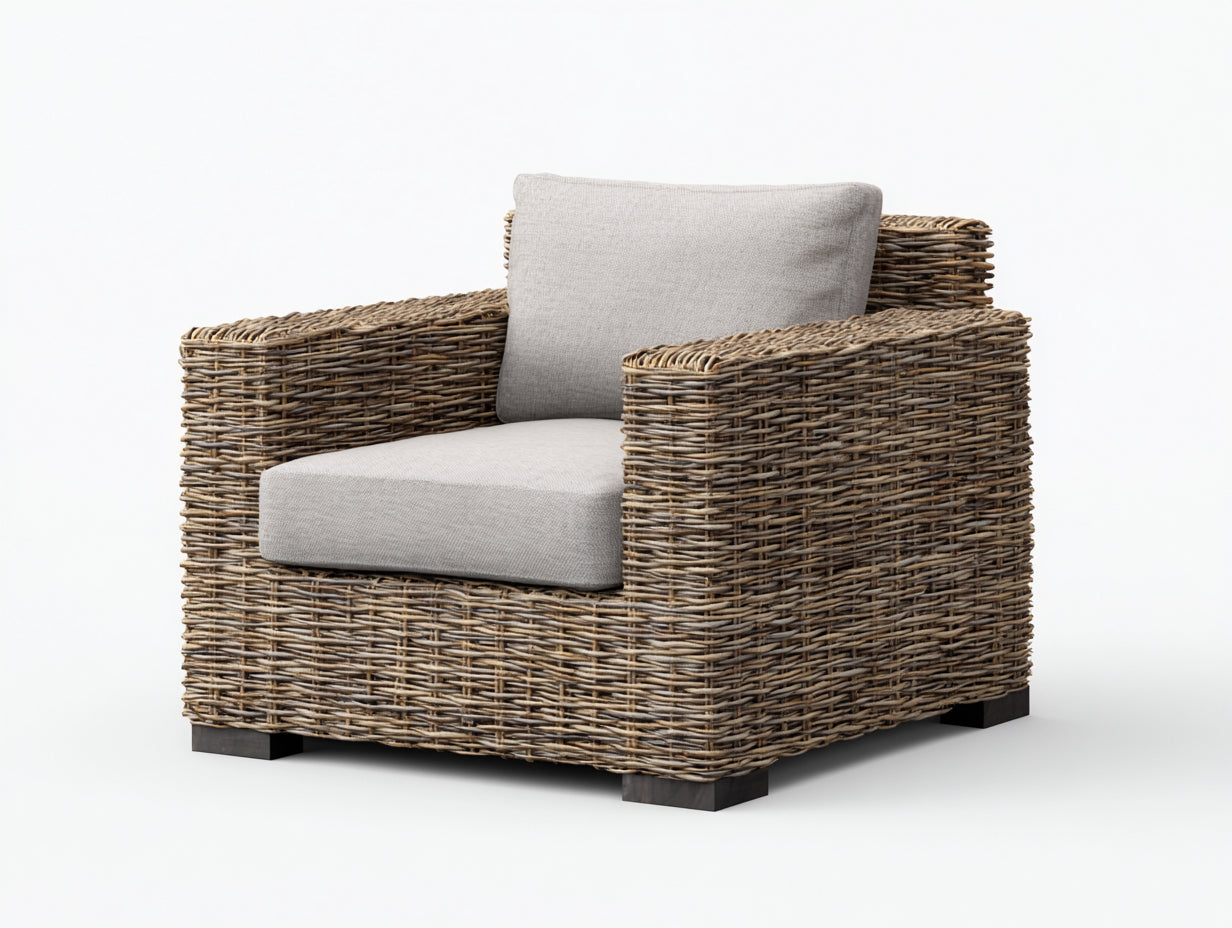 Fauteuil de jardin - rotin - bois - 97x90x79 cm - naturel-grège - authentique