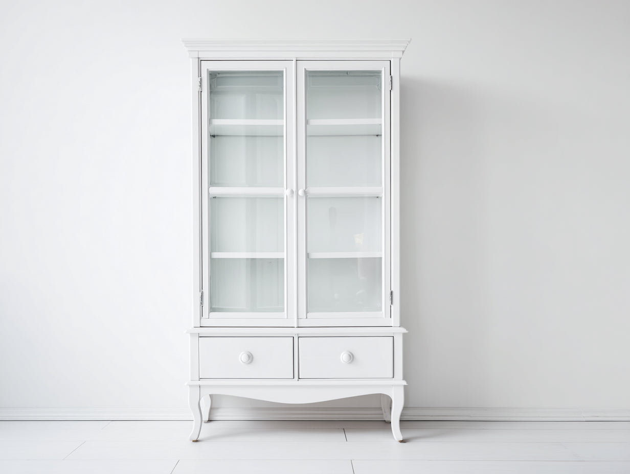 Vitrine-bois MDF-verre-86x39x176 cm-blanc-style classique