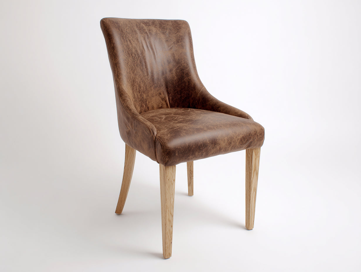 Chaise de salle à manger - cuir synthétique - bois - 52x56x91 cm - marron-naturel - style moderne