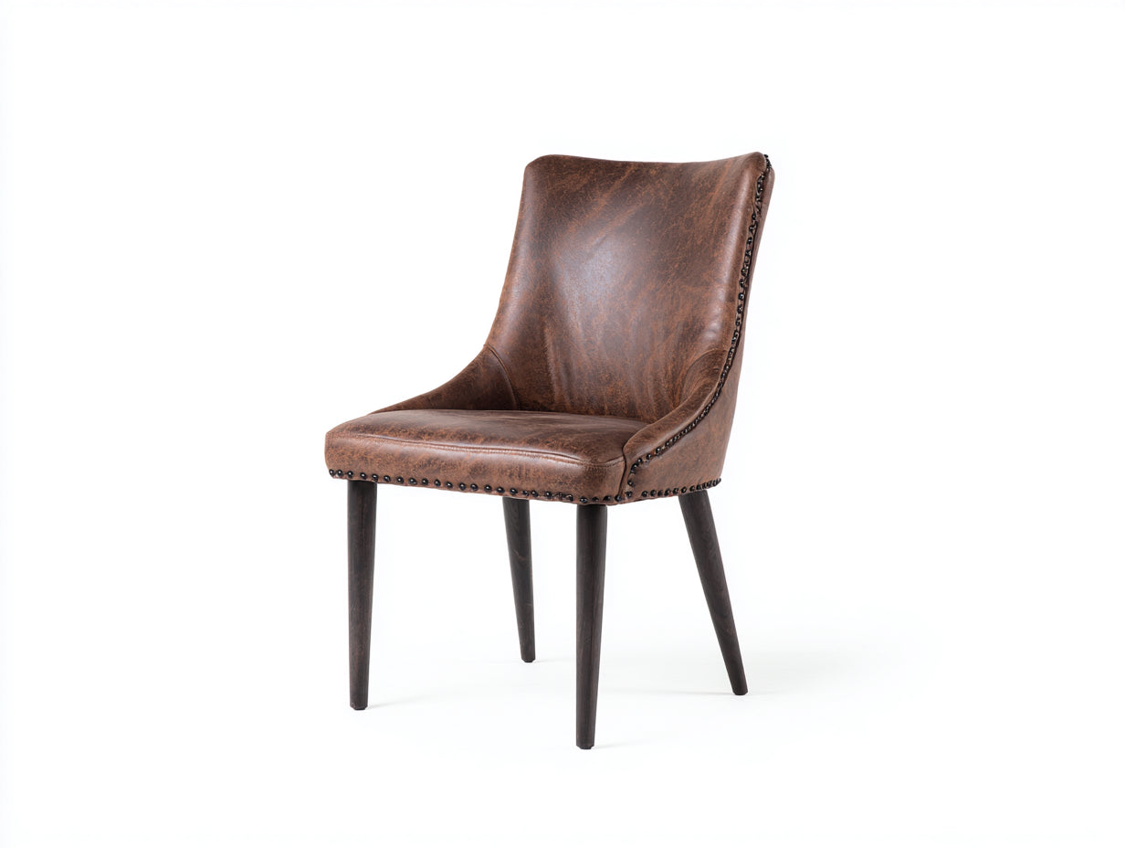 Chaise de salle à manger - cuir synthétique - bois - 51x56x93 cm - marron foncé-noir - style contemporain