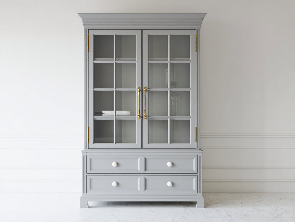 Vitrine-bois MDF-verre-112x43x191 cm-gris-style classique