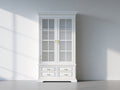 Vitrine-bois MDF-verre-métal-98x42x189 cm-blanc-or-style classique