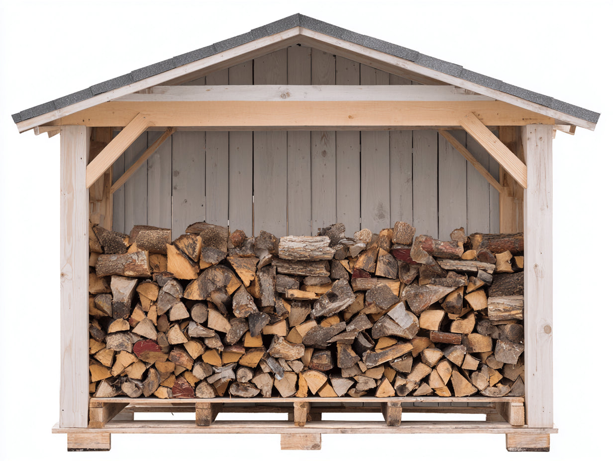 Abri à bûches - bois - feutre bitumé - 240x80x180 cm - Naturel-Gris - style chalet extérieur