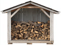Abri à bûches - bois-feutre bitumé - 250x82x178 cm - Blanc-Gris - style chalet extérieur