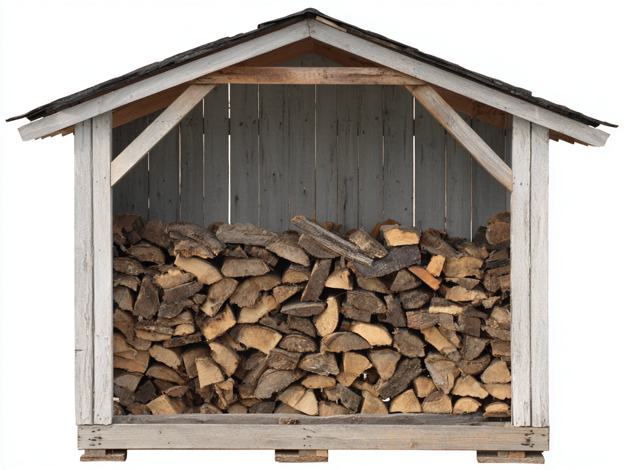 Abri à bûches - bois-feutre bitumé - 250x82x178 cm - Blanc-Gris - style chalet extérieur