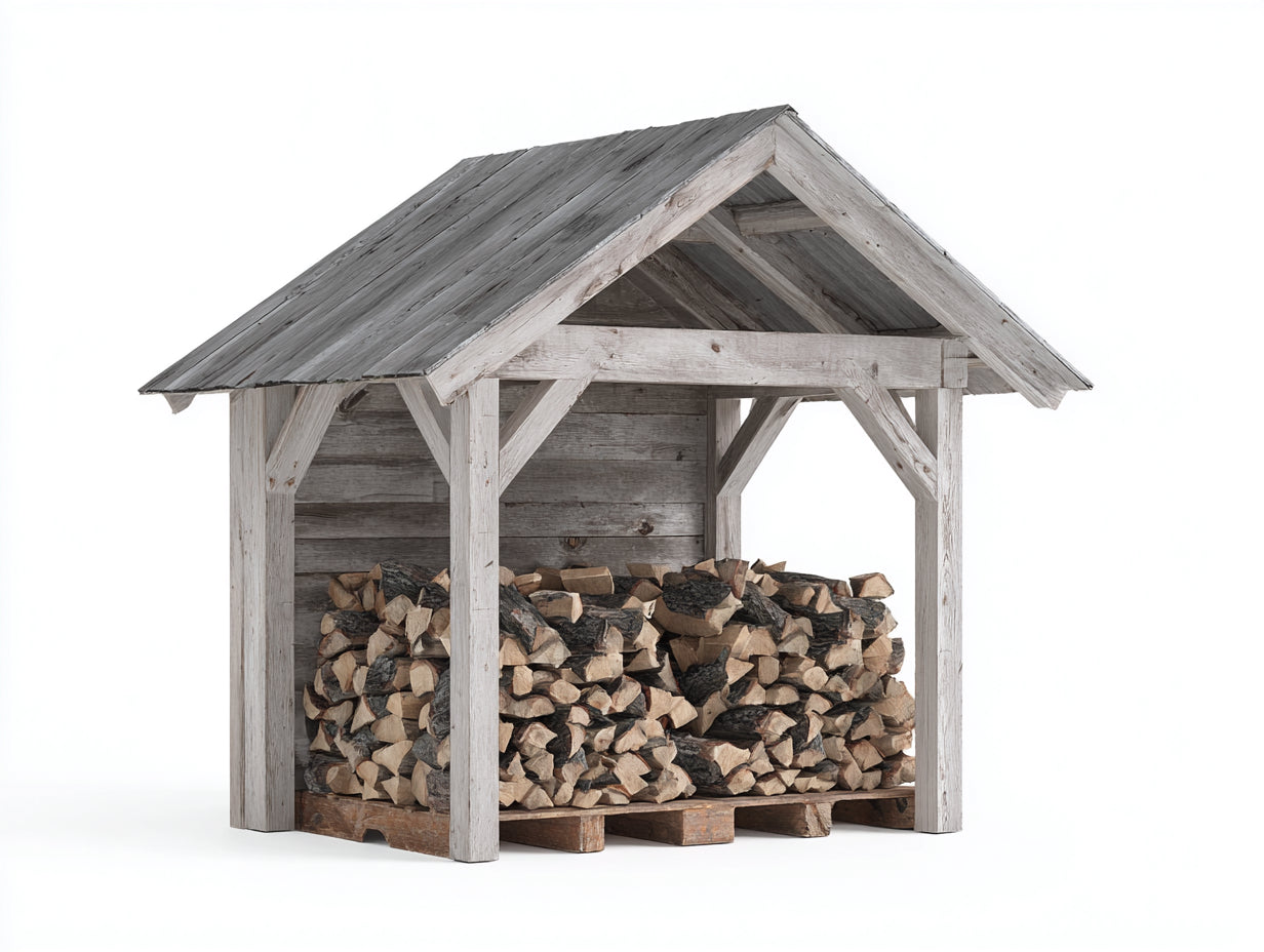 Abri à bûches - bois - 220x95x185 cm - Blanc-Gris - style rustique extérieur