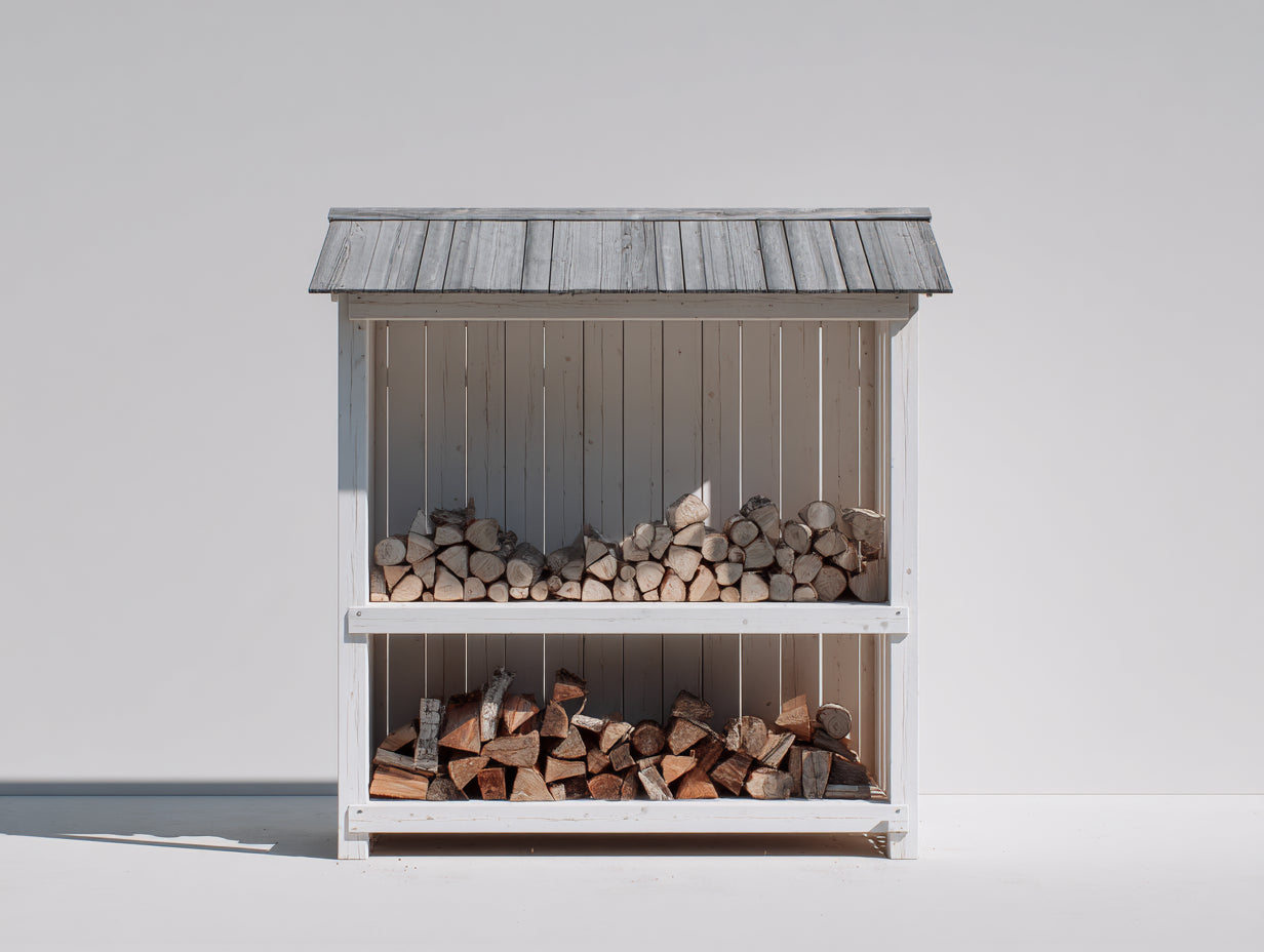 Abri à bûches - bois - 180x55x160 cm - Blanc-Gris - style minimaliste extérieur
