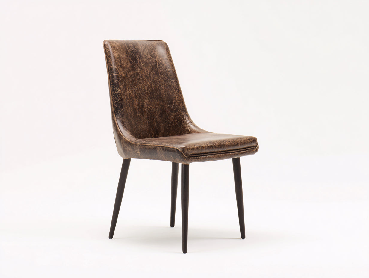 Chaise de salle à manger - cuir synthétique - métal - 47x54x97 cm - marron foncé-noir - style contemporain