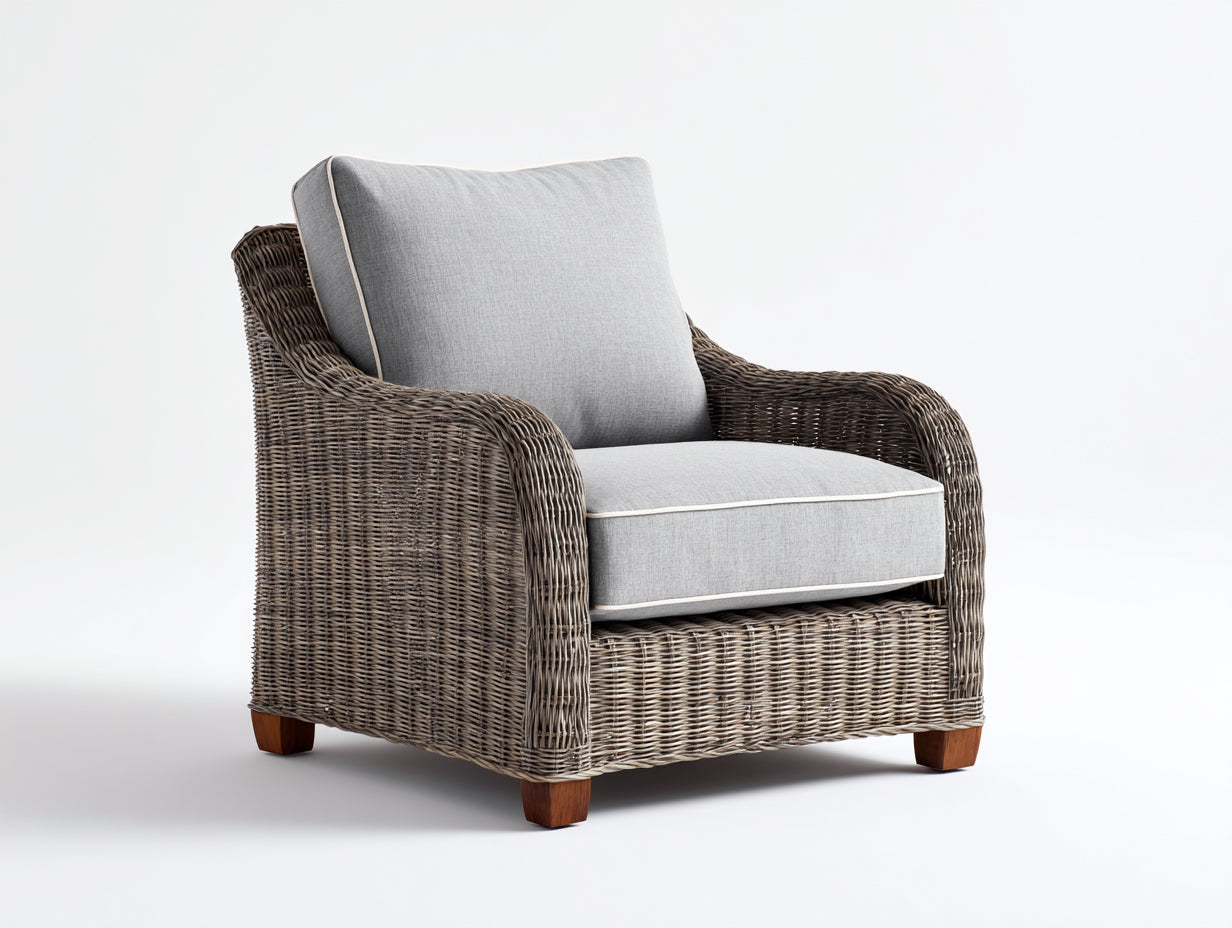 Fauteuil de jardin - rotin - bois - 93x89x82 cm - gris-gris clair - classique