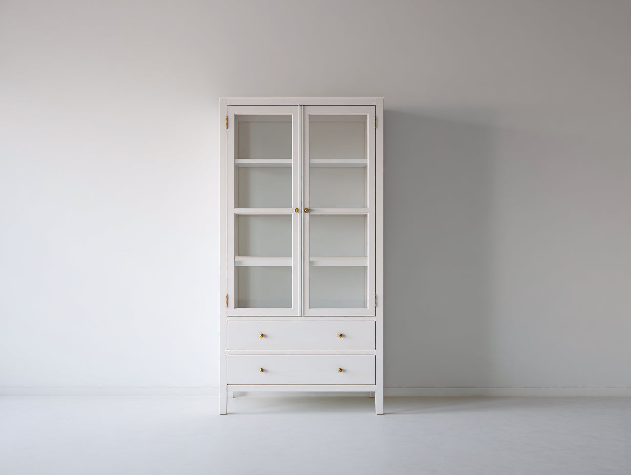 Vitrine-bois MDF-verre-92x40x181 cm-blanc-style classique