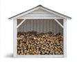Abri à bûches - bois-feutre bitumé - 255x86x168 cm - Blanc-Gris - style chalet extérieur