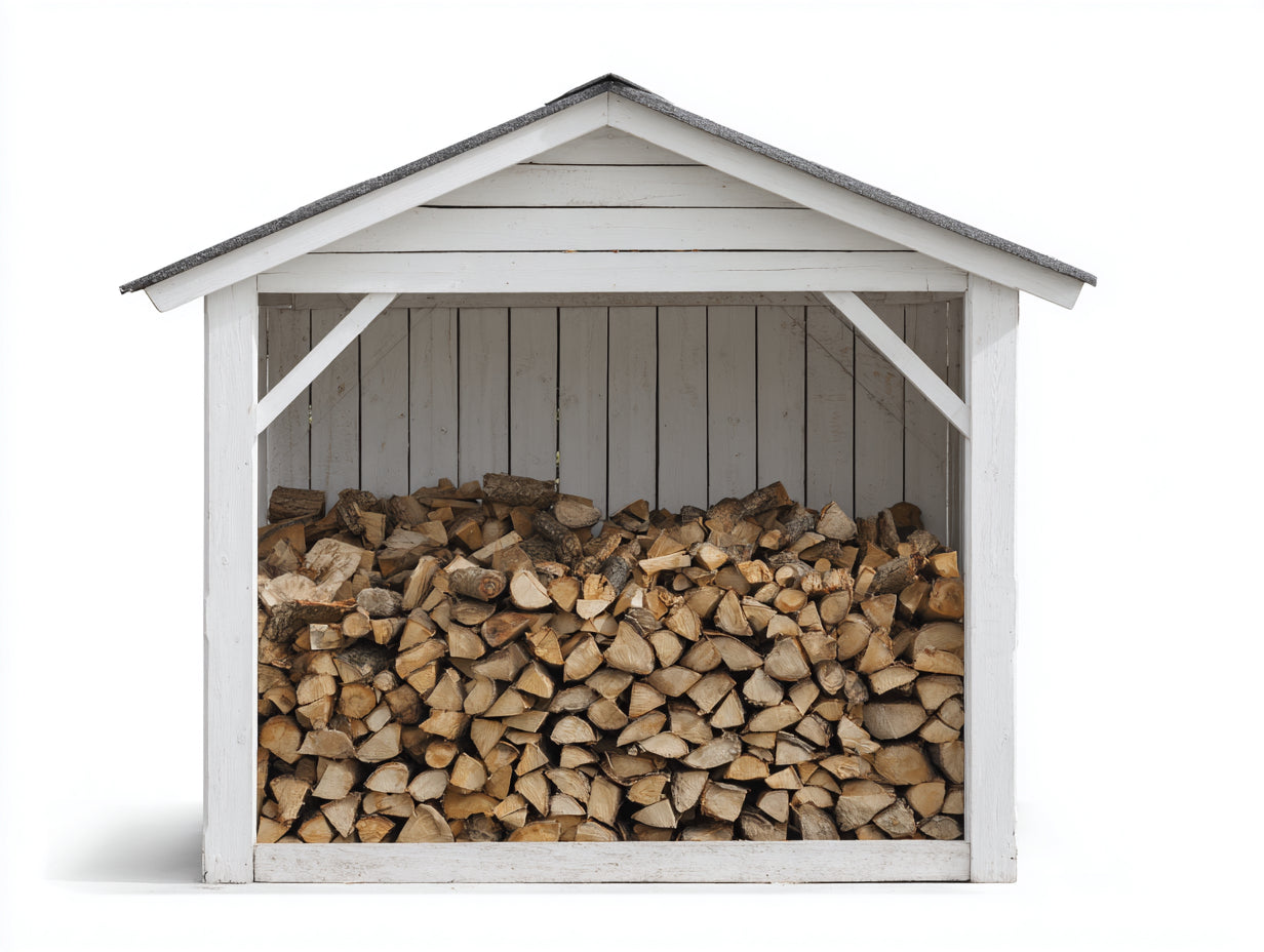Abri à bûches - bois-feutre bitumé - 255x86x168 cm - Blanc-Gris - style chalet extérieur